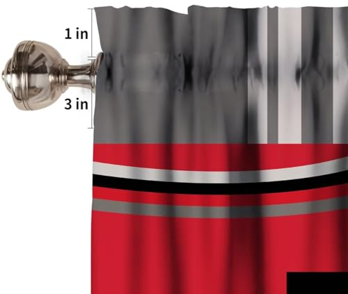 Image of Red Black Gray Geometric Window Valance Curtain, Mordern Red Abstract Stripe Retro Circle Swirls Window Treatment Valances for Kitchen Living Room Cafe Decor 54'x18', 1 Panel