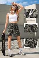IVIR Kurze Hose Damen Sommer Bermuda Cargo Shorts Hohe Taille Baumwolle mit Elastischem Bund und 6 Taschen Camo M – Ansicht 5