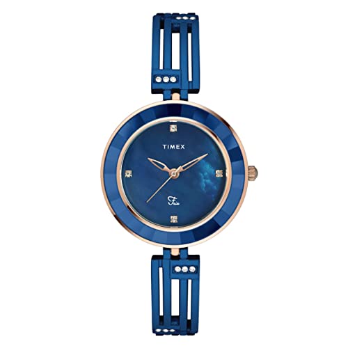 TIMEX Fria Analog Watch for Women with Mother of Pearl Round Dial & Blue Brass Bracelet Band Water Resistant Women's Wrist Watches - TWEL16203