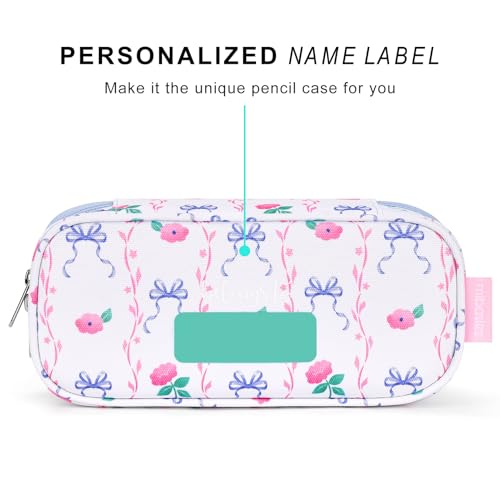 Image of mibasies Girls Pencil Case for Kids, Multi-Slot Pencil Pouch, Bowknot Rose Sky Blue
