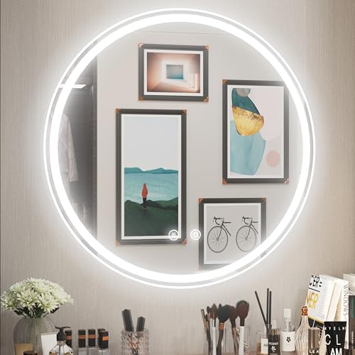 JSneijder 28 Inch Frameless Round Vanity Mirror with Front & Backlit Lights — view 3