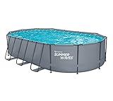 Summer Waves Active Frame Pool oval 610 x 366 x 122 cm mit Skimmer Komplettset - Schwimmbad Gartenpool - Grauer Pool mit Filterpumpe SFX1500