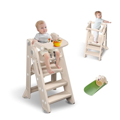 hoopyosms Lernturm Klappbar für Kinder, Faltbarer Montessori Lernturm, Höhenverstellbarer Tritthocker für Küche, Bad und Kinderzimmer, Multifunktional Lernturm ab 1 Jahr