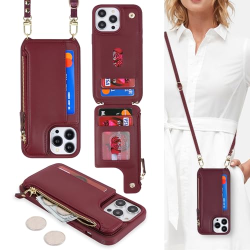 Étui de téléphone avec sangle et pochette zippée pour iPhone 14 Pro Max