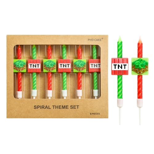 PHD CAKE Pixel Miner Birthday Candles for Miner Crafting Birthday Party Decorations Pixel Game Party Supplies Themed Mine Pixel