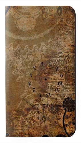 Flip housse cuir Google Pixel 5 vintage paper clock steampunk protection intégrale portefeuilles