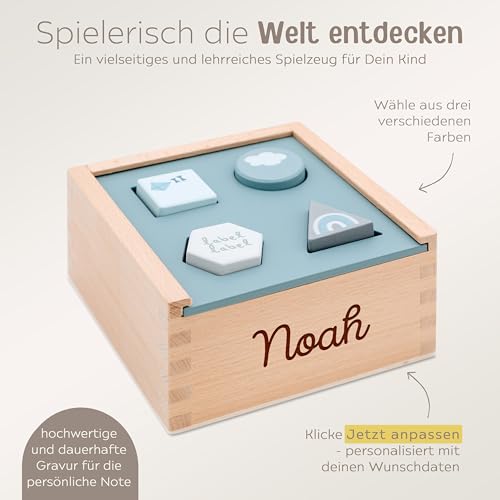 wunderwunsch Motorikspielzeug Steckspiel personalisiert Motorikwürfel für Kinder als Kinderspielzeug zum Lernen für Baby und Kleinkind individualisiert (blau)