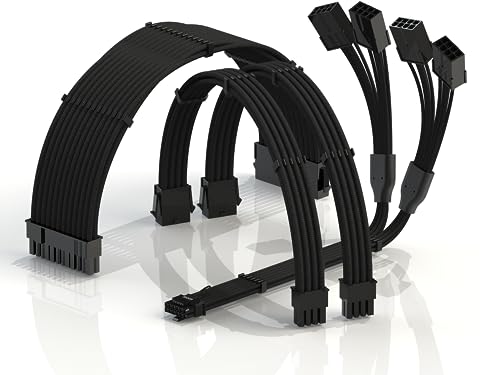 Image of LINKUP - AVA 4-in-1 12VHPWR PCIE 5.0 Power Adapters | 600W 16AWG | For All PSUs | UL-Rated, Sleeved Jacket | 4 Pcs Kit for RTX5000 RTX4000 GPUs | Elevate Gaming Performance | 40cm Black