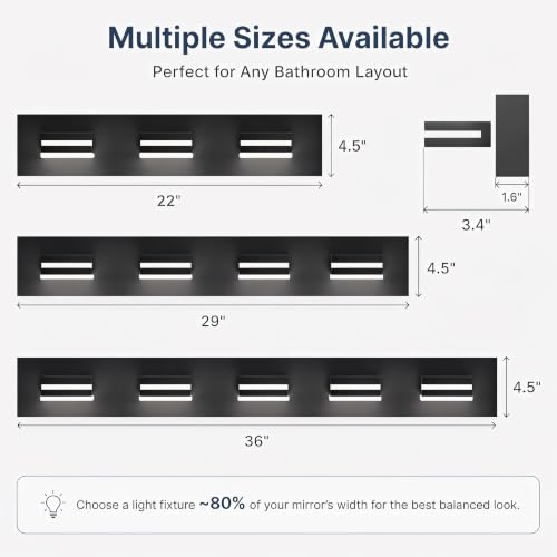 Image of Black Modern LED Bathroom Vanity Light Fixtures over Mirror (22 in 3-Light) | Rotatable Heads, Dimmer Compatible, Wall Mount, Square Shape Design