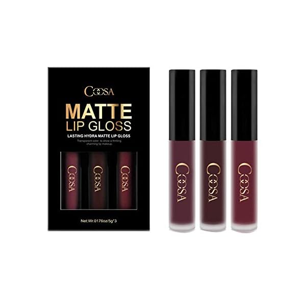 COOSA 3PCS of 3 Colors Madly MATTE Lipstick Non-stick Cup Waterproof Lipgloss-Set A