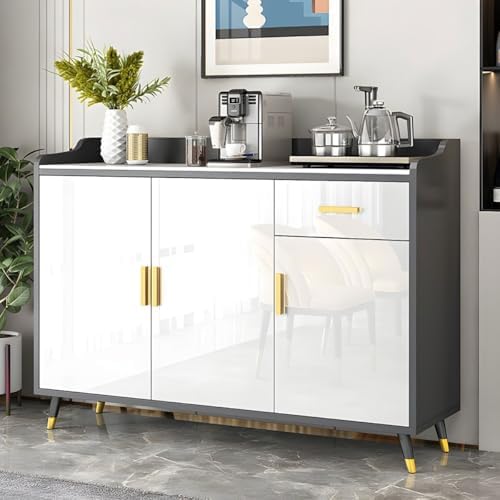 Modern Marble Gray Sideboard with Stone Top, 27" L x 13" W x 37" H, Manufactured Wood Doors, Ideal for Living Room, Restaurant Storage, Tea Cabinet, Stylish Preparation Unit
