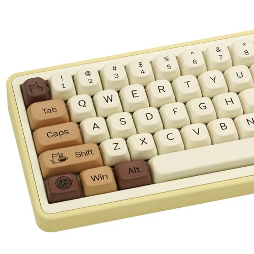 Image of Cute Keycaps Coffee Cat Brown PBT 130 Keys Key Cap for Cherry MX