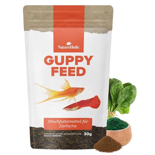 NatureHolic Guppyfeed - Mangime per guppy I alimento Base I Salute e colorazione I granuli Fini e Morbidi I Produzione Delicata I Made in Germany I 50ml