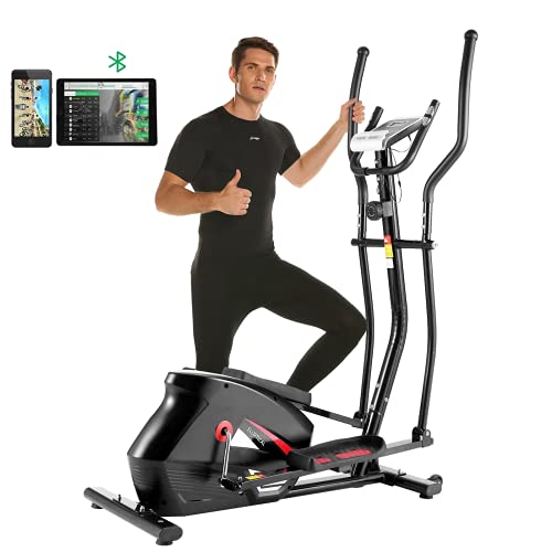 ANCHHER APP Elliptical Machine, Compact Elliptical Trainer with 10 Level of Magnetic Resistence Levels, Enhanced LCD Monitor, Heart Rate Sensor, APP