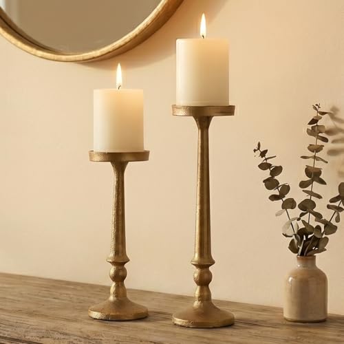 BANOMII Vintage Iron Pillar Candle Holders Set of...