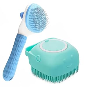 URBANPET Dog Grooming Combo – Bath Brush & Self-Cleaning Slicker Brush | Perfect for Large Breeds | Dog Hair Brush, Cat Brush, Dog Comb | Dog & Cat Accessories Pack of 2 – Ideal for Shedding & Massage