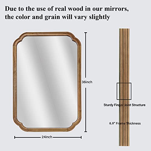Bathroom Mirrors For Wall, Rounded Corner Arch Farmhouse Bathroom Mirror For Bedroom Or Living Room Wall Decor, Rustic Wood Frame Mirror, 24" X 36", Natural #TOP4