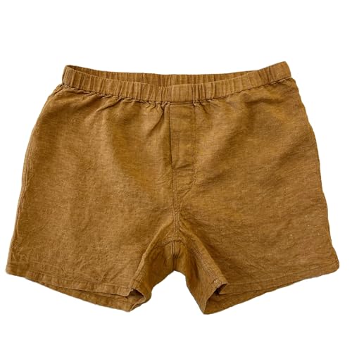Linoto Men's 100% Linen Boxer Shorts, Harvest Gold, Elastic Waistband, Small