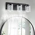 SineRise Black Vanity Light (3-Light, 17-Inch), (3000K/4000K/6000K, Dimmable), Eye Protection LED Bathroom Light Fixture, Modern Wall Light Over Mirror with Clear Glass Shade