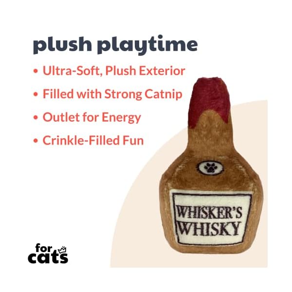 Huxley & kent cat toy | whisker's whiskey | nappy hour strong catnip filled cat toy | soft plush kitty toy with catnip and crinkle | kittybelles - image 3