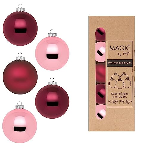 Weihnachtskugeln Glas 6cm x 20 Stück in Kartonbox Christbaumkugeln Set Beere rosa weinrot Berry Kiss