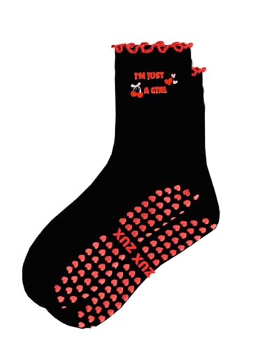 Puedizux Women Cute Pilates Socks Grip Ruffle Cuff Embroidery Pattern Workout Ballet Crew Yoga Socks