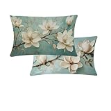Kissenbezug 30x50cm Beige Outdoor Kissenbezug Wasserdicht Zierkissenbezüge Blumen Leinen Sofakissen Mit Unsichtbarem Reißverschluss 2 er set Für Garten Stuhl Deko Wohnzimmer Geschenke Für Frauen T785