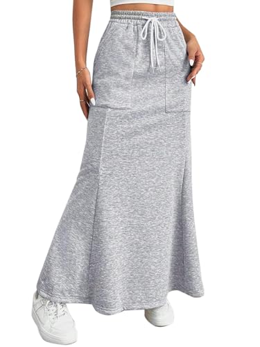 Avanova Women High Waisted Mermaid Skirt Drawstring Pocket Maxi Long Skirt4
