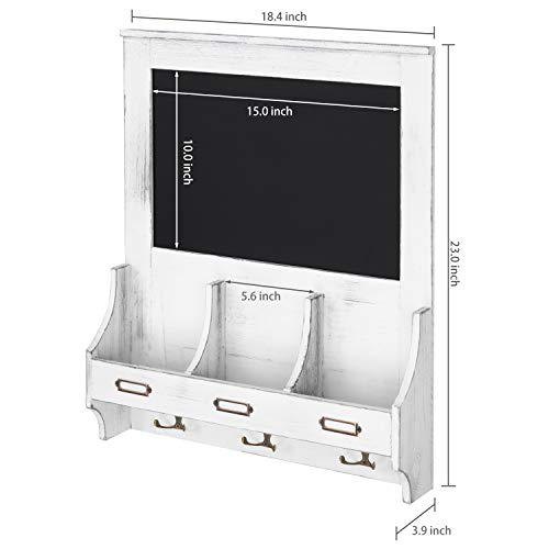 Mygift Vintage White Wood Mail And Key Holder For Wall Organizer Rack With Label Holder, 3 Hooks And Chalkboard #TOP5