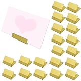 ELECTRO-WEIDEWORLD カードスタンド おしゃれ メモスタンド 20個入り ゴールド 金属製 プライスカードスタンド カードホルダー カード メモ 写真 名刺 値札 番号カード 結婚式 会議 (ゴールド,20個入り)