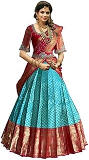 Kanjivaram Soft Pure Zari Silk Traditional Lehenga Saree, Unstitched Lehenga Choli, Half Saree.