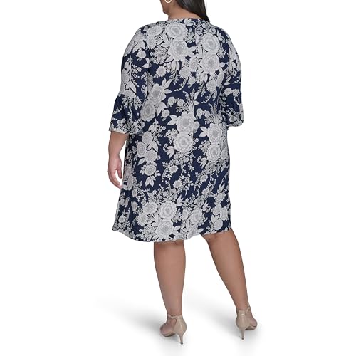 Image of Tommy Hilfiger Women's 3 /4 Bell Sleeve Jewel Neck Sheath Mini Dress