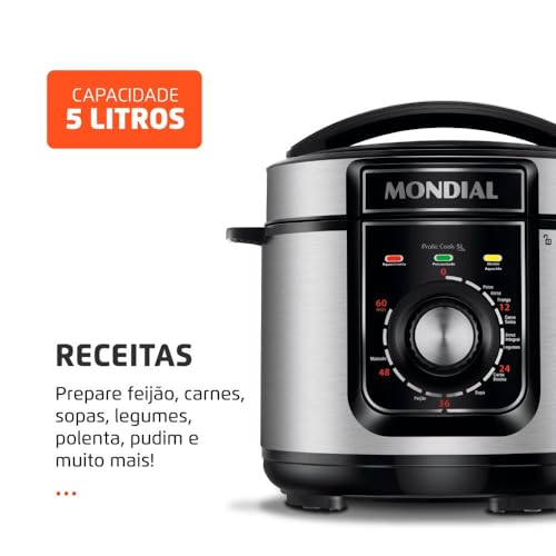 Panela de Pressão Elétrica Mondial 5L Pratic Cook 900W Preto/Inox 220V - PE-48-5L-I