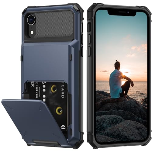 Nvollnoe IPHONE XR Case With Card Holder[Store 5 Cards] Dual Layer Heavy Duty Shockproof Wallet Case With Hidden Card Slot Large Storage Case For Iphone Xr cover