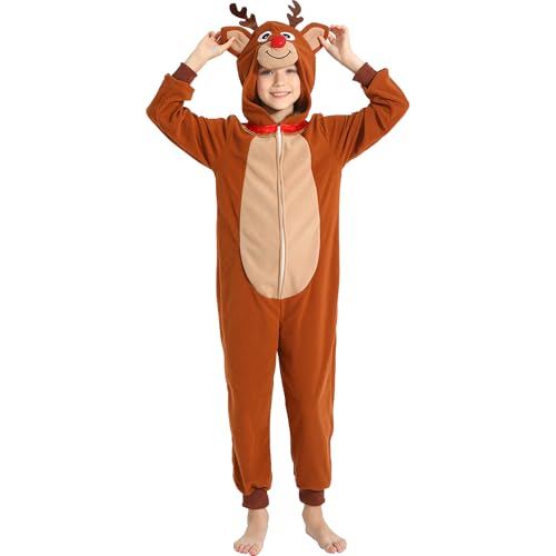 Wizland Kids FleeceReindeer Costume Girls Moose Jumpsuit Onesie for Christmas, 6-8