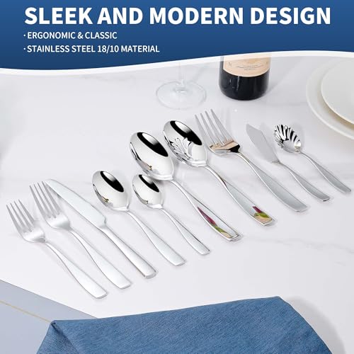 65 Piece Flatware Set for 12, 18/10 Stainless Steel Silverware Set Heavy by SuperCook - Used condition - Image 4