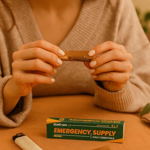 Image of Stash-Pro Emergency Supply - 4 Brown Rolling Papers + 4 Tips per Booklet, Pack of 4 (10 Booklets Each), - 160 Papers & Tips Total