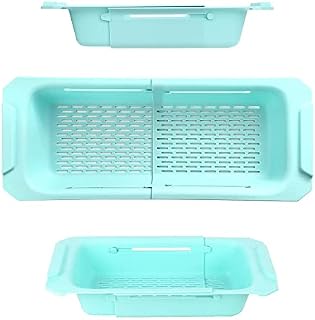Extendable Colander, CHASUNG Colander Strainer Basket Over The Sink with Handles from 14.2" to 19.4", Sink Colander Strainer for Draining Pasta Fruits Vegetables