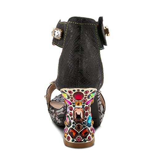 L'Artiste Jewell Women's Leather Sandals with Crystals, Strap, and Jewel Heel4