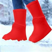 Reusable Waterproof Shoe Covers, Anti-Slip Anti-Friction High Top Snow Boots Galoshes Overshoes for Adult Kid Outdoor Adventure Activities Cycling Hiking Snow Rain Protection (Red, Kid)