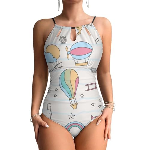 Maillots de bain une pièce femme effet ventre plat imprimé avion ballon monokini