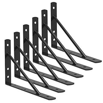 DILNAZ ART Shelf Brackets 12 Inch Heavy Duty Metal Shelf Holders, Industrial Rustic Farmhouse Iron Floating Shelf Bracket for Open Shelving, Right Angle L Brackets for Wall Mounted Shelves (6 Pack)