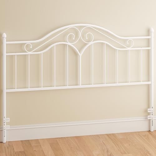 Elephance Headboard for King Size Bed Frame Vintage Platform Bed Metal Headboard Only Height Adjustable Sturdy and Stable King Size Easy Assembly White