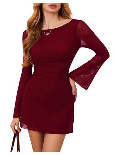 MakeMeChic Women's Leopard Print Dress Y2k Backless Mesh Bell Sleeve Mini Cheetah Print Dress