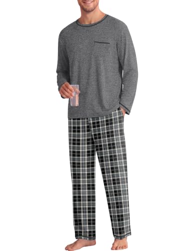 Ekouaer Mens Long Sleeve T-Shirt Pajama Set Soft 2 Piece Lounge Set - image 1