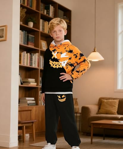 Image of KIDLAGA Toddler Boy Clothes Long Sleeve Hoodie Sweatsuits Tops and Pants Boys Fall Winter Color Block Outfits Set 5-12 Years