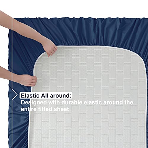 Image of Nestl Twin XL Bed Sheet Set - Navy Blue - 3-Piece Extra Deep Pocket | Instantly Soft, Night-One Ready (No Wash Required). Fits Extra Deep Pockets up to 24 Inches, 360-Degree Elastic Grip