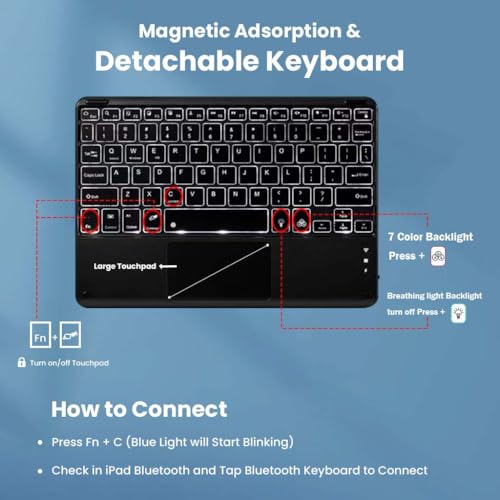 Image of Keyboard Case for OnePlus Pad 11.61 inch 2023 Back Cover Folio with Smart Trackpad, 7 Color Backlit, Pencil Holder, Multi-View Angle, Magnetically Detachable Keyboard, Tri-Fold Design