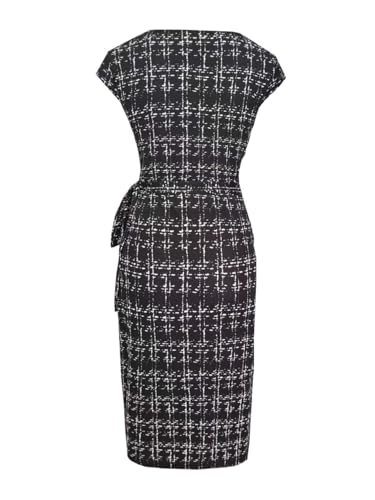 Image of Women's Vintage Cap Sleeves Asymmetrical Neckline Sheath Bodycon Casual Work Cocktail Party Pencil Faux Wrap Dresses