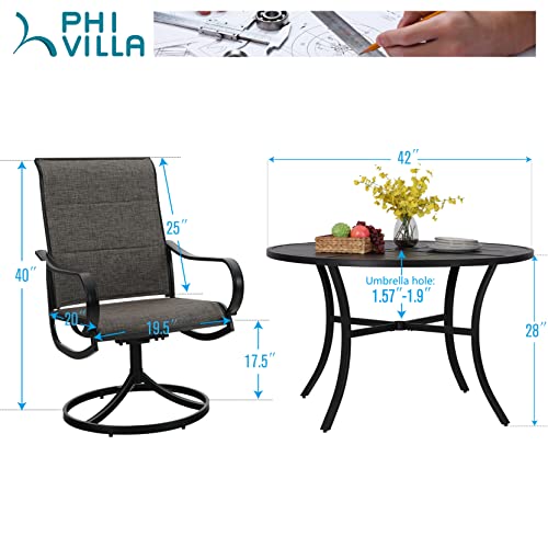 Phi Villa Outdoor Patio Dining Set 5 Piece With 4 Padded Swivel Dining Chairs & 1 Large Round Dining Table, Textilene Mesh Fabric Chair And 42" Metal Table For All Weather #TOP5
